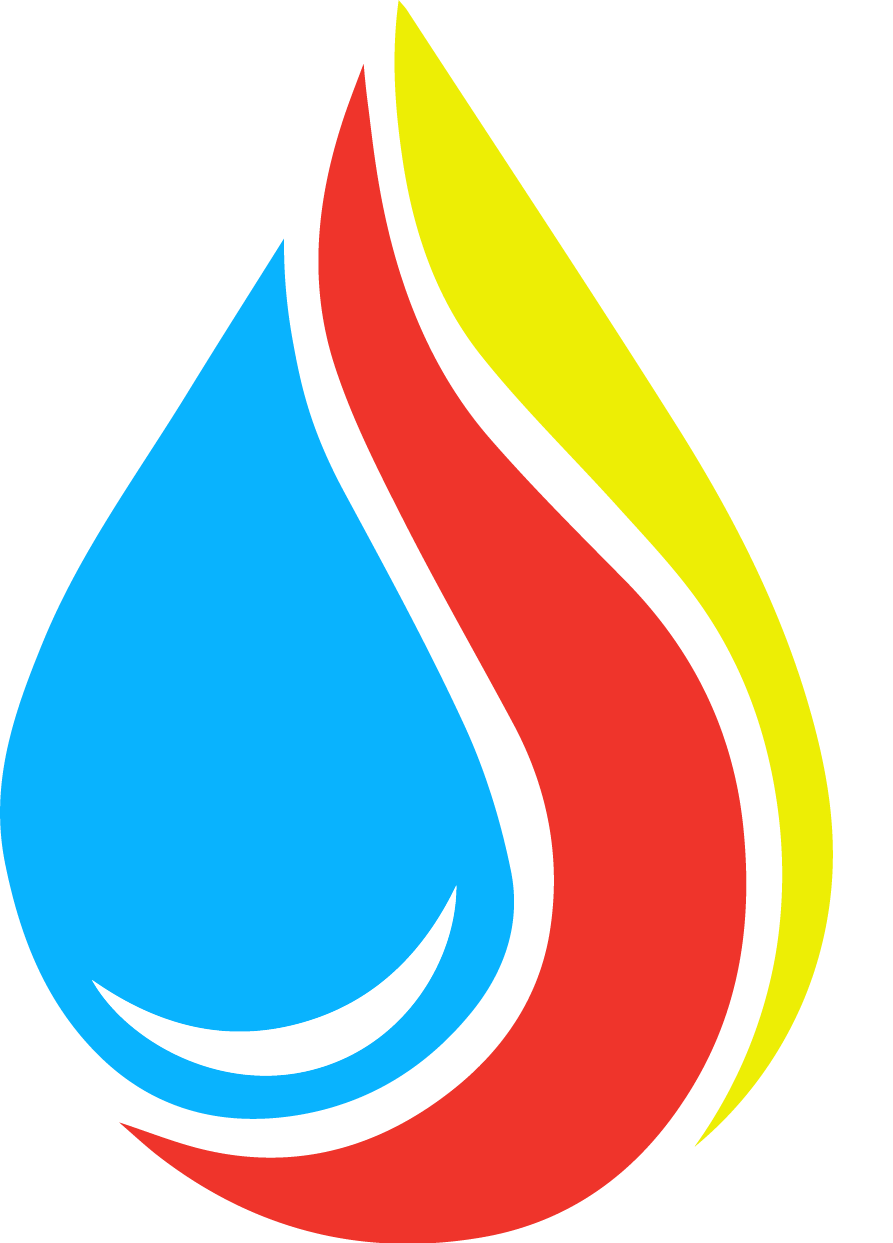 Ein Gas-Wasser-Heizung Logo in Blau, Rot, Gelb.